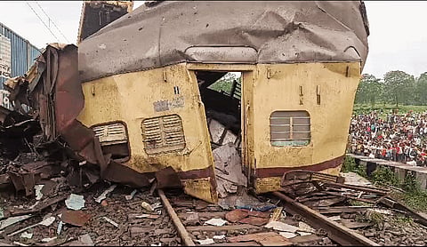 Rescue operations are underway at the Kanchanjunga Express train accident site in Darjeeling on Monday.