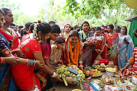 Kinner community celebrating Sabitri Festival in Bhubaneswar on Thursday