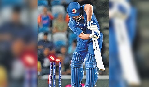 Gulbadin Naib gets clean bowled by Marco Jansen (not in pic) 