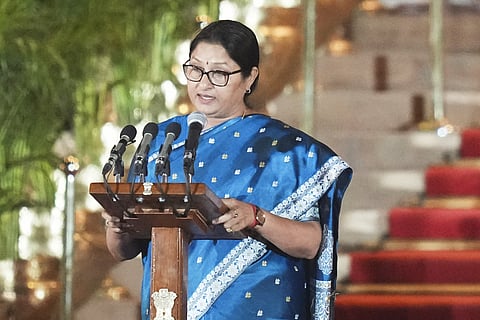 BJP MP Annpurna Devi takes oath as minister at the swearing-in ceremony of the new Union government at Rashtrapati Bhavan, in New Delhi, Sunday, June 9, 2024. 