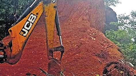 A portion of the Varkala Cliff is being demolished 