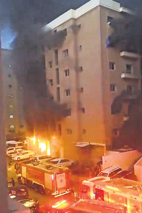 A video grab of the fire that broke out at the building at Mangaf, Kuwait 