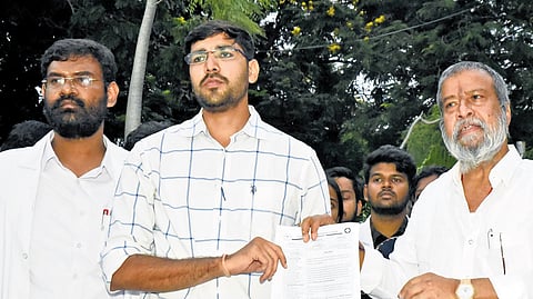 Health Minister Damodar Rajanarasimha releases the Government Order sanctions funds to meet the demands of the agitating junior doctors on Wednesday
