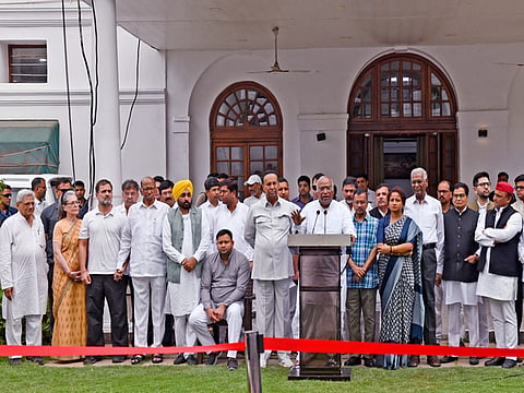 INDIA bloc leaders meeting at Congress leader Mallikarjun Kharge's residence.