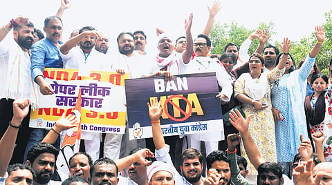 IYC members protesting at Jantar Mantar on Thursday