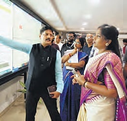 Home Minister V Anitha at the Andhra Pradesh State Emergency Operation Centre on Friday 