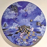 Each painting combines animals, birds, flora, fauna, and architectural elements, with the stories lying in the personalised and straightforward presentation. 