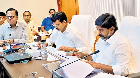 Deputy Chief Minister Mallu Bhatti Vikramarka and Revenue Minister Ponguleti Srinivasa Reddy at a review meeting on Indiramma Housing in Hyderabad on Monday 