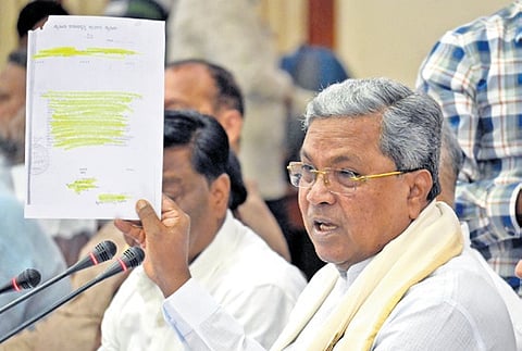 CM Siddaramaiah addresses a press conference on the MUDA row at Vidhana Soudha on Friday.