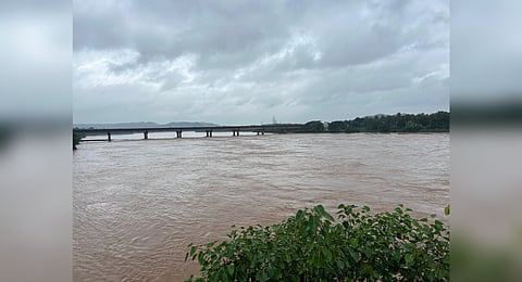 Netravathi river flowing in full force at Bantwal near Mangaluru