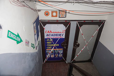 A coaching centre that was sealed by MCD, at Preet Vihar area, in New Delhi, Tuesday, July 30, 2024. 