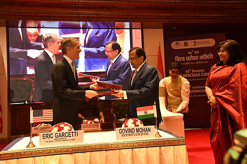 The Secretary of Culture Ministry Govind Mohan and US Ambassador to India Eric Garcetti signed the document in the presence of Union Minister of Culture and Tourism Gajendra Singh Shekhawat on the sidelines of the 46th World Heritage Committee being held in Delhi.