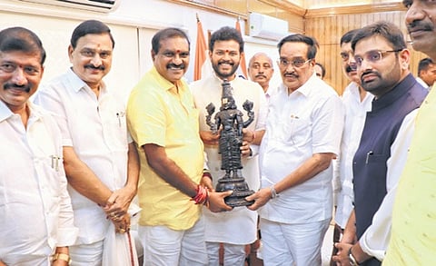 Civil Aviation Minister RamMohan Naidu along with Andhra Irrigation Minister Ramanaidu & MoS Steel - Srinivas Verma Advocate for Polavaram Project in Meeting with Central Minister for Jal Shakti C R Patil.