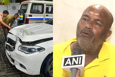 A damaged BMW car that was involved in an accident, parked on the premises of Worli police, station, Husband of the deceased in the Worli (Mumbai) hit and run case, Pradeep Nakhhwa 