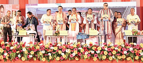 Chief Minister Mohan Majhi and other dignitaries at the diamond jubilee function of Ahemmed Bux High School in Nischintakoili on Thursday 