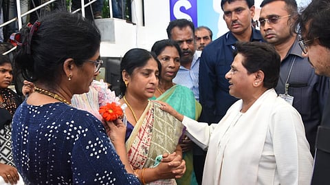 
Bahujan Samaj Party (BSP) chief Mayawati meets family members of party leader K. Armstrong, who was hacked to death by a six-member gang, in Chennai on July 5. 