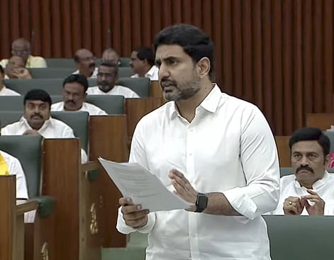 Minister for IT and HRD Nara Lokesh during the assembly session on Tuesday. 