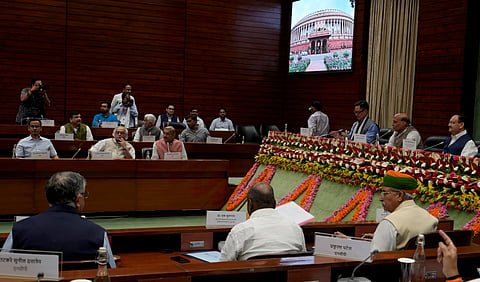 Leaders from the ruling and opposition political parties attending an all-party meeting  convened by the government ahead of the Parliament session. 