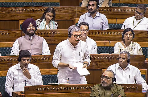 Union Minister Ashwini Vaishnaw speaks in the Lok Sabha during the Monsoon session of Parliament, in New Delhi.