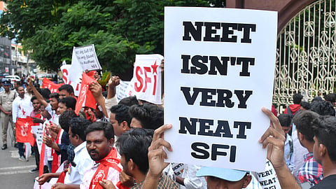 Students protest against alleged NEET paper leak.