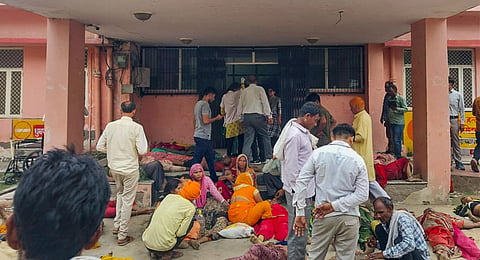 Victims outside the Trauma Centre after a stampede broke out at a religious gathering, in Hathras district, Tuesday, July 2, 2024. 