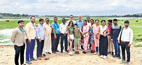 Officials from the World Bank and the BBMP Lake division at Rampura Lake 