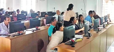 The students of StTeresa’s College give computer lessons to elderly citizens as part of the ‘Age-friendly Kochi’ initiative