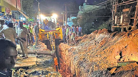 The operation to rescue the two workers stretched into Monday night.