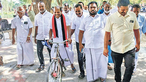 K Ramakrishnan, who was elected as Tirunelveli mayor on Monday, arriving at the corporation office on his  bicycle