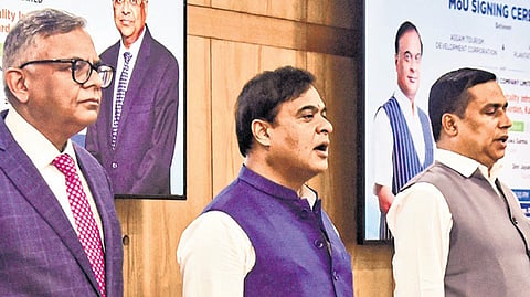 Assam CM Himanta Sarma, Chairman of Tata Sons N Chandrasekaran in Morigaon