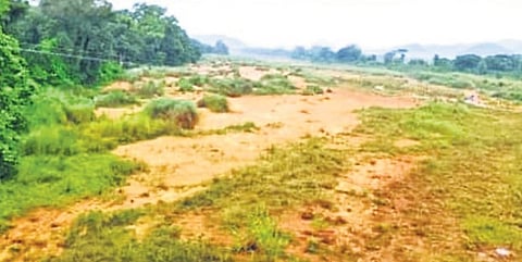 A dried patch of Rushikulya river in Ganjam district 