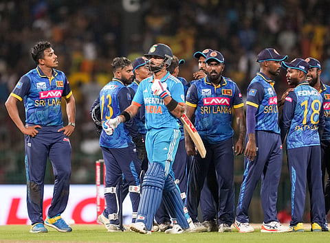 Virat Kohli walks back after his dismissal during the third ODI against Sri Lanka in Colombo (Photo | PTI)