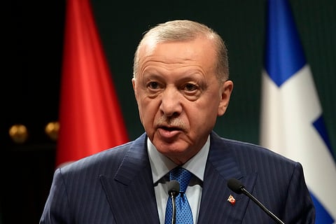 Turkish President Recep Tayyip Erdogan speaks during a news conference in Ankara, Turkey