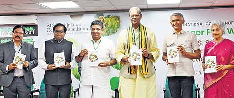 Odisha Dy CM Kanak Vardhan Singh Deo, minister Palanivel Thiaga Rajan, Dr Soumya Swaminathan, Krishna Byre Gowda and NABARD chairman KV Shaji were among those present at the international conference on Wednesday