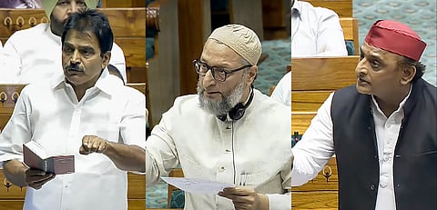 Opposition MPs KC Venugopal (Congress), Asaduddin Owaisi(AIMIM) and Akhilesh Yadav (SP) speaking in Lok Sabha against the introduction of  Waqf (Amendment) Bill. 