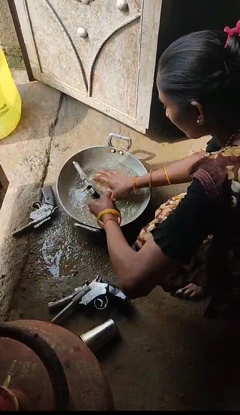The video from Morena district which went viral on social media shows a woman washing a clutch of newly made kattas (country made pistols). 