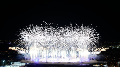 The closing ceremony capped two and a half extraordinary weeks of Olympic sports and emotion with a boisterous, star-studded show in France's national stadium, mixing unbridled celebration with a somber call for peace from IOC President Thomas Bach.