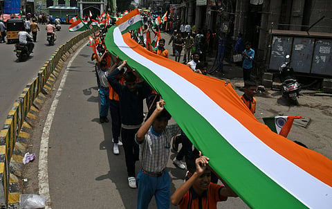 BJP minority morcha organised a Tiranga Rally as a part of Har Ghar THIRANGA from Charminar to Madina circle in Old city of Hyderabad 