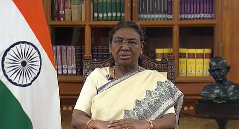 President Droupadi Murmu speaks during an address to the nation on the eve of the Independence Day, in New Delhi.