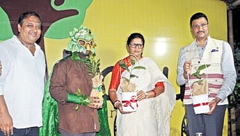 Deputy CM Pravati Parida, principal secy Agriculture Arabinda Padhee and Bakul founder Sujit Mahapatra at the function | Shamim Qureshy