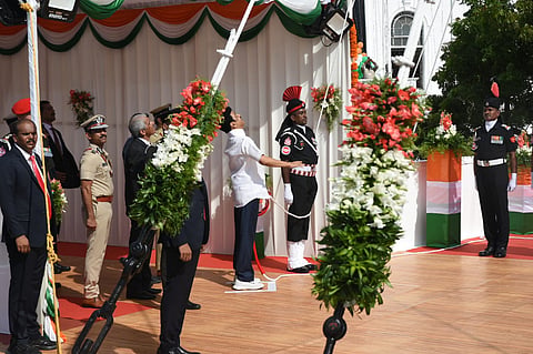 Chief minister of Tamilnadu MK Stalin hoisted the  National flag  at St. george fort in Chennai on the occasion of Independence day.