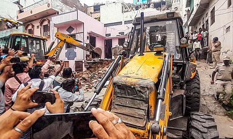House of the 15-year-old student being bulldozed, in Udaipur, Saturday, Aug. 17, 2024. 
