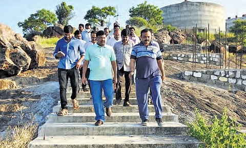 GMC chief P Srinivasulu inspects works of the Gorantla project on Sunday 