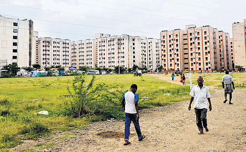 Tamil Nadu Slum Clearance Board tenements at Perumbakkam on the outskirts of Chennai city 
