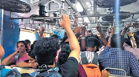 Image of passengers inside a crowded MEMU train used for representational purposes.