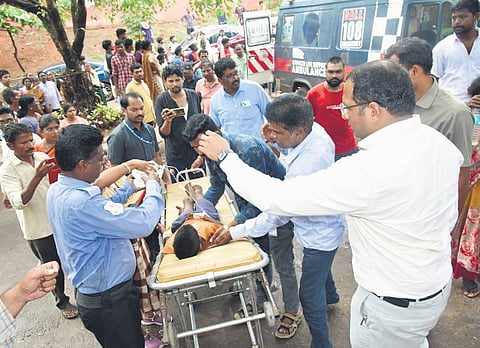 Visakhapatnam District Collector MN Harendhira Prasad received the children affected by food poisoning, at the King George Hospital on Monday.