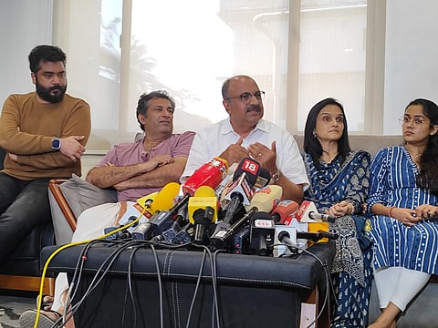 AMMA general secretary  T Siddique along with other members of the association during a press conference in Kochi