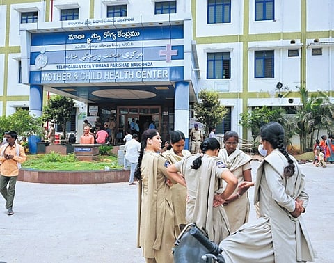 Police deployed outside Nalgonda government hospital on Sunday 