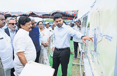 Dr Ambedkar Konaseema District Collector Mahesh Kumar Ravirala explains about the local resources for the development of tourism in Pitchuka Lanka to Oberoi Group members in the presence of Tourism Minister Kandula Durgesh 