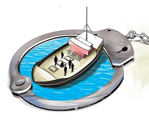 The Sri Lankan Patrol unit caught two boats that remained in Sri Lankan water and chased away the other boats.